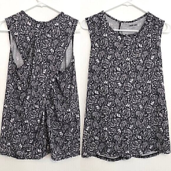LANDS' END Light Gray Black Floral Sleeveless Crossback Layered Back Active Tank - Picture 1 of 12